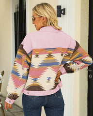 Aztec Lapel Long Sleeve Retro Western Denim Jacket