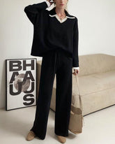 Loose Knitted Two-piece Set Sweaters Pullovers Jumpers + Wide Leg Pants