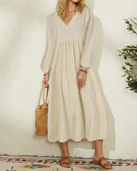 V-Neck Loose Lantern Sleeves Long Sleeve Maxi Dress