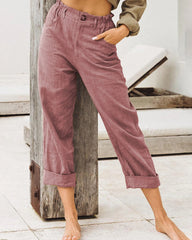 Summer Elegant Harem Pants Elastic Waistband Solid Color Light Beach Trousers