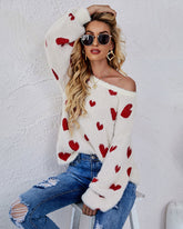 Love Pattern Round Neck Knit Sweater