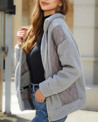 Long Sleeve Cardigan Zippered Plush Patchwork Women's Jacket