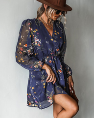 Sexy V-neck Chiffon Print A-line Mini Dresses