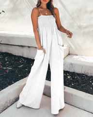 Wide Leg Jumpsuit Pocket Spaghetti Straps Plain Loose Jumpsuit