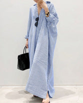 Striped Button Down Shirt Dress V Neck Long Sleeve Casual Loose Maxi Long Dresses