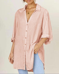 Half Sleeves Casual Tops Blouse Solid Basic Loose Travel Top