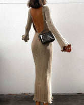 Tranquility Rib Open Back Long Sleeve Long Dress