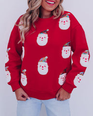 Fiery Red Sequined Christmas Santa Clause Graphic Sweatshirt