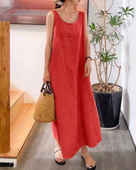 Sling Long Dress Loose Pocket Round Neck Sleeveless Dress