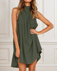 Casual Halter Neck Strap Ruffle Plus Size Loose Short Mini Dress Beach Holiday Irregular Sundress