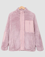Zip-up Pocket Lapel Double-Sided Plush Fuzzy Coat