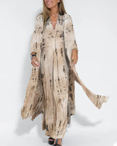 Two Piece Outfits Tie-dye Slit Cardigan Elegant Sleeveless Maxi Dress Sets