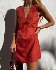 Cotton Linen Sleeveless Slim V-neck Vest Dress