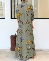 Long Sleeve Long Shirt Dress Printed Contrast Loose Plus Size Maxi Dresses