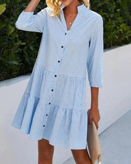 Plaid Print Shirt Dresses Button Up Split Neck Tunic Dress