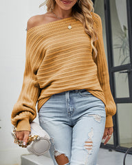 Solid Color Long Sleeve Off Shoulder Tunic Sweaters