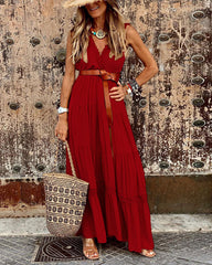 V Neck Dress Bohemian Sleeveless Beach Party Maxi Dress