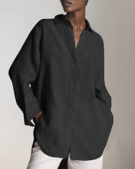 Long Sleeve Loose Casual Women's Shirt Solid Color Lapel Shirt Top