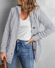 Hooded Fleece Lined Sweater Cardigan Button Down Front Winter Coat