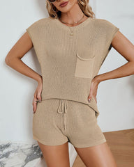 Two Piece Sets Tank Tops High Waisted Shorts Summer Sleeveless Knit Lounge Sets