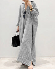 Striped Button Down Shirt Dress V Neck Long Sleeve Casual Loose Maxi Long Dresses