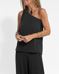 Two-piece Set Solid Soft Sleeveless Tank Vest Wide Leg Pants Casual Loose Outfit Suit