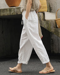 Loose Plain Drawstring High Waist Straight Wide Leg Pants with Pocket