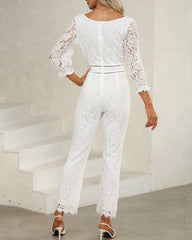 V Neck Jumpsuit Long Sleeve Wedding Lace Bridal Romper