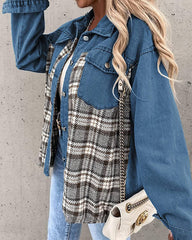 Plaid Patchwork Jackets Lapel Collar Spliced Button Down Pockets Overcoats