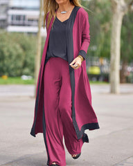 Cardigan Sets 3 Piece Pants Suits Dressy Casual Long Sleeve Lounge Sets Loose Fit Pajamas Set
