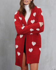 Heart Graphic Open Front Cardigan with Pockets