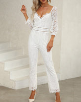 V Neck Jumpsuit Long Sleeve Wedding Lace Bridal Romper