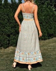 Summer Floral Printed Bohemian Sundress Sleeveless Spaghetti Strap Swing Dress
