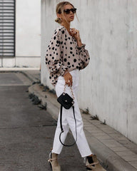 Pink Button Frill Cuffs Oversize Puff Sleeve Blouse