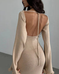 Elegant Fungus-trimmed Backless Strappy Dress