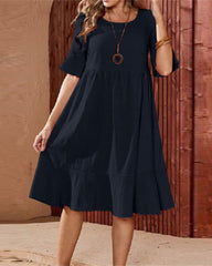 Solid Color Short Sleeve Tunic Dress Plus Size Babydoll Dress