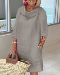 Stitching Round Neck Casual Style Solid Color Long Sleeve Dress