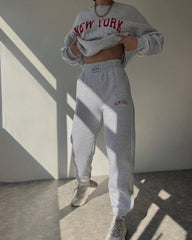Two Piece Outfits Casual Lounge Sets Round Neck Sweatshirt Pullover with Hip Hop Pants