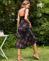 Tie Straps Sleeveless Panel Ruffle Hem Maxi Dress