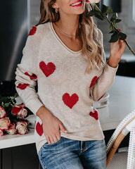 Valentine's Day Loose Love V-neck Knitted Sweater