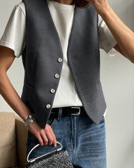 Solid ColorTwo-piece Slim Fit Sleeveless Vest Wide Leg Pants Set