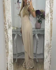 Casual Two-Piece Set: Sleeveless Loose Fit Round Neck Irregular Hem Long Top with Wide-Leg Pants