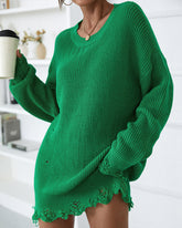 Drop Shoulder Ripped Distressed Sweater Dress
