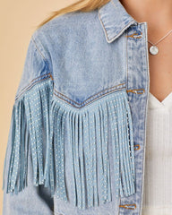 Fringe Denim Jacket Cropped Tassel Jean Jacket