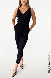 Wrap Neck Straight Leg Jumpsuit