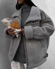 Faux Lamb Wool Fur Motorcycle Bike Coat