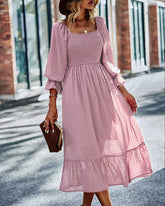 Bell Sleeve Shirred Bodice Ditsy Dress