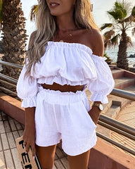 Summer Off Shoulder Tops Shorts Two-piece Set