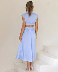 Stand Collar Solid Color Hollow Waist Long Dress