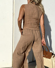 Casual Two-piece Slim Fit Sleeveless Vest Wide Leg Pants Set